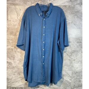 Ralph Lauren Blue Indigo Oxford Short Sleeve Chambray Button Up Shirt Men's 2XLT